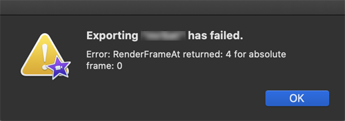 imovie error renderframeat returned